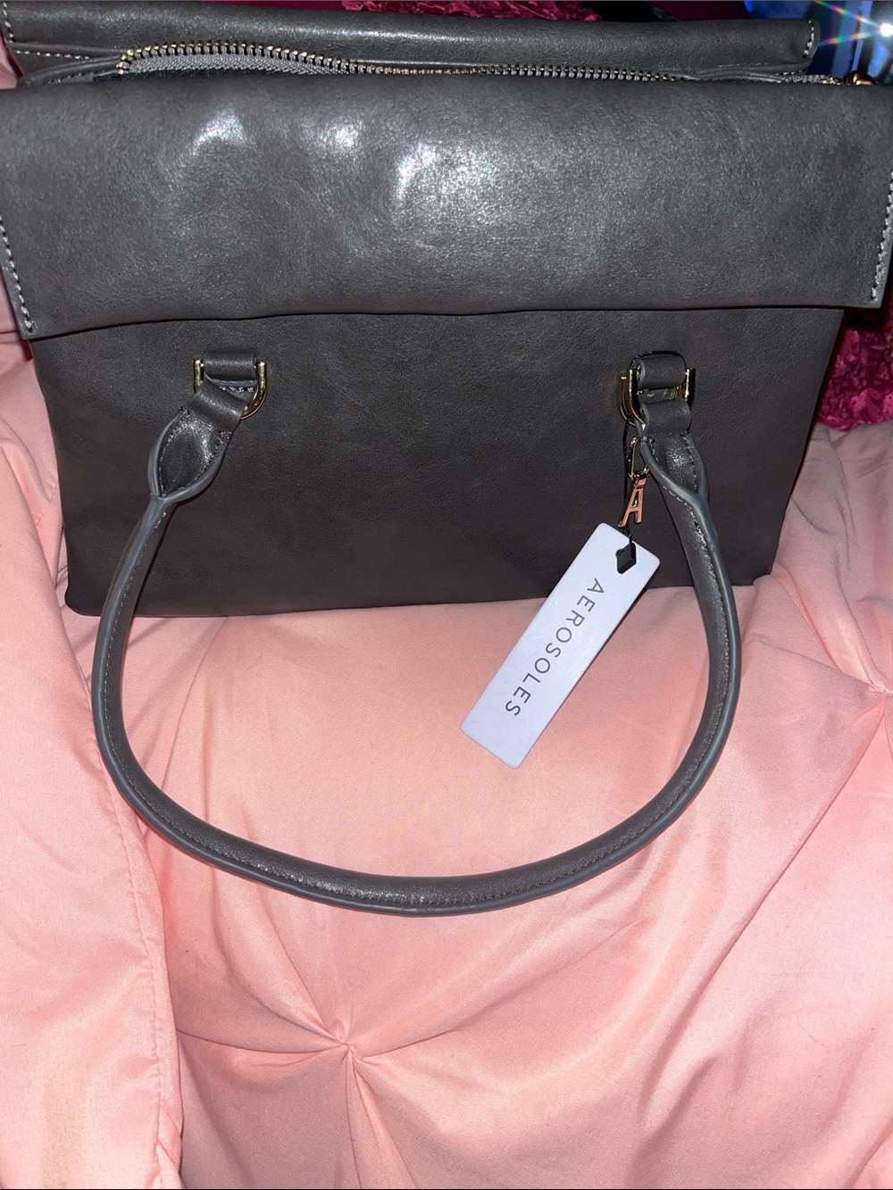 AEROSOLES Gray Fold-Top Satchel with Top Handles